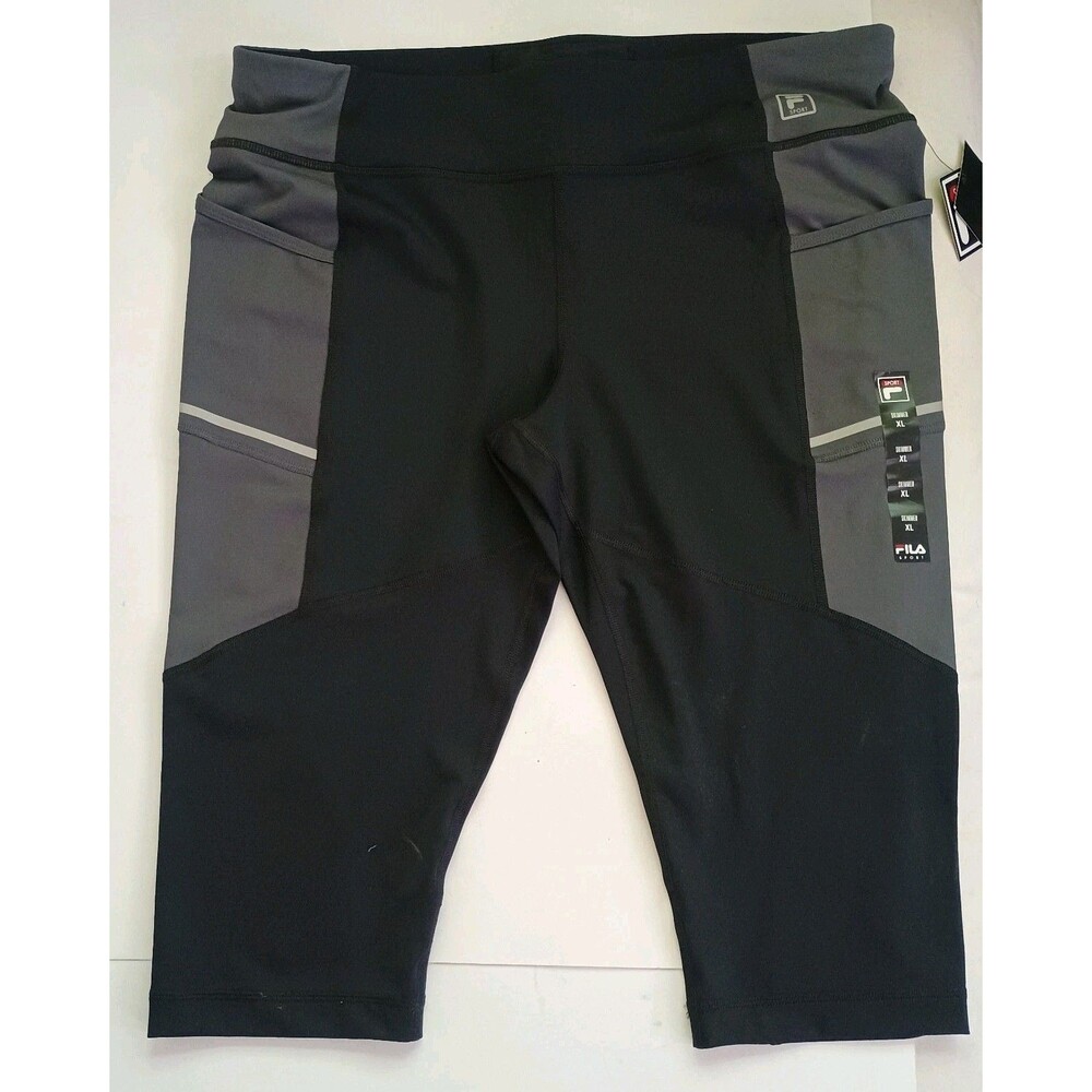 Fila Sport Skimmer Leggings Women's Sz XL Black/Gray Crop Capris Athletic Pants